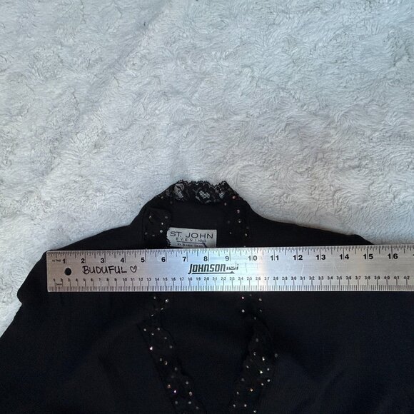 St. John Evening Marie Gray Womens Black Knit Cardigan Sweater Lace Trim Size 4 - Picture 4 of 7